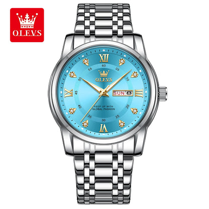 OLEVS 5513 men’s quartz watch – Steel bracelet, water-resistant, backlit display, date and day of the week – Elegant and luxurious watch, original men’s model