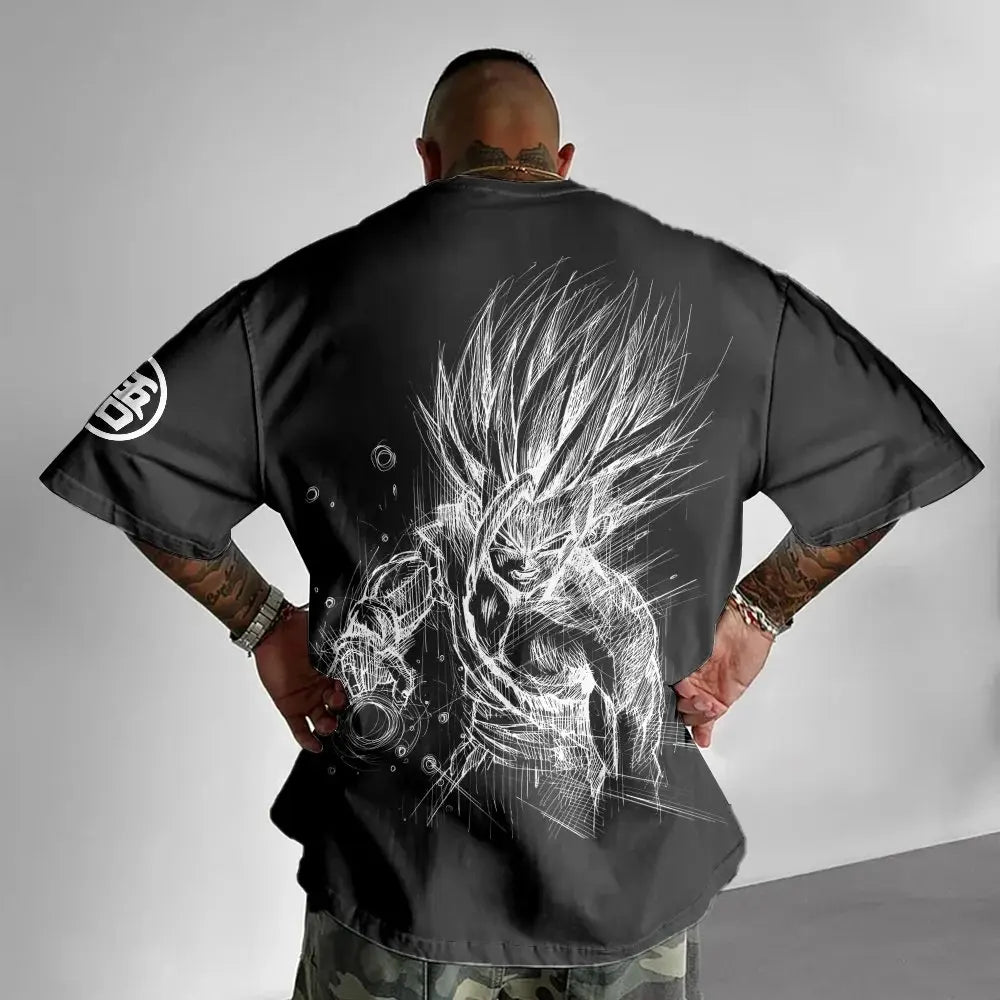 Dragon Ball Anime-T-Shirt für Herren, Sommer, neu, doppelseitiger Print, locker geschnitten, lässig, Harajuku-Trend, Kurzarm-Oberteil im Eltern-Kind-Stil