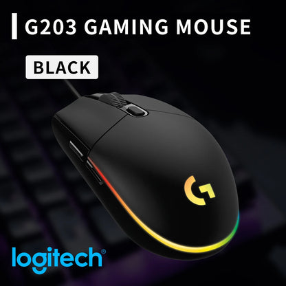 Przewodowa mysz gamingowa Logitech G203, klasy e-sportowej, 6 programowalnych przycisków i wielokolorowe podświetlenie do gier rywalizacyjnych