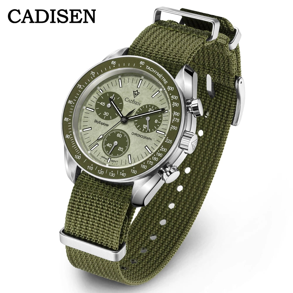 CADISEN Új férfi karórák Luxus kvarc karóra férfiaknak Zafír AR bevonatú üveg Vászon VK68 Speed Chronograph Automatikus