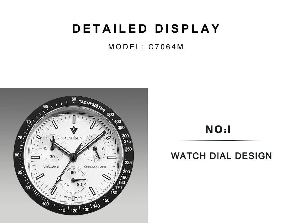 CADISEN Új férfi karórák Luxus kvarc karóra férfiaknak Zafír AR bevonatú üveg Vászon VK68 Speed Chronograph Automatikus
