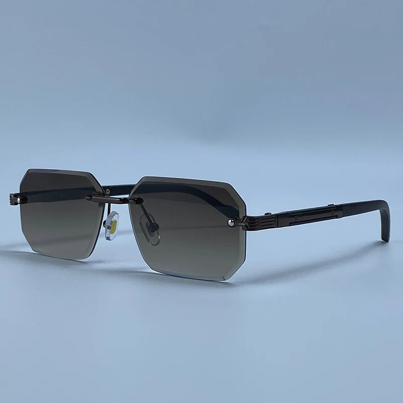 Keret nélküli téglalap alakú napszemüveg férfiaknak, luxus kivitel, vintage, geometrikus, négyzet alakú napszemüveg, férfi retro punk szemüveg, vezetési napszemüveg