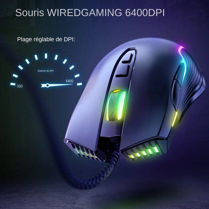 Drátová herní myš ONIKUMA, 6 úrovní nastavení, 6400 DPI, 7 programovatelných tlačítek, 7 režimů RGB osvětlení, ergonomická myš pro PC hráče
