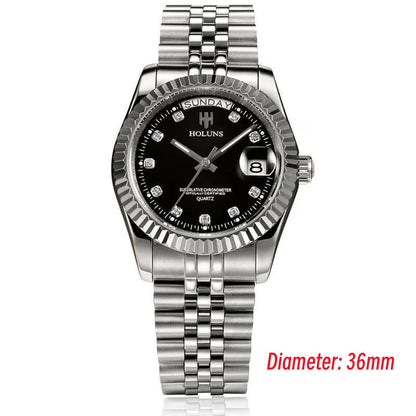 Holuns Luxury Classic 36/41 mm-es arany férfi karóra, japán MIYOTA kvarc szerkezet, rozsdamentes acél, klasszikus üzleti karóra, vízálló