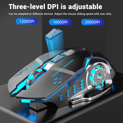 Kabellose Bluetooth-Maus 2.4G USB Mecha Gaming-Maus, wiederaufladbar, leise, mit Hintergrundbeleuchtung, ergonomische Büromaus, Gaming-Zubehör