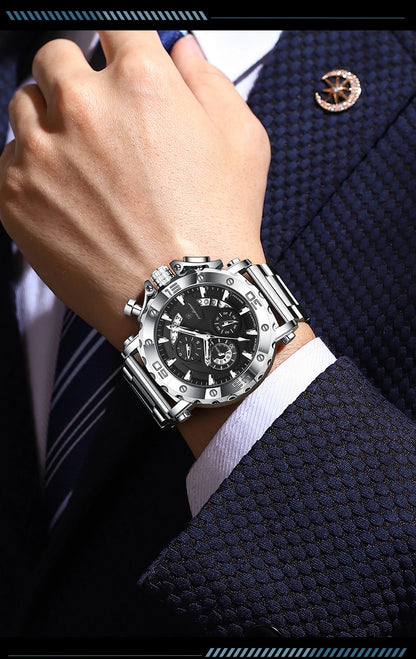 Montre homme de luxe POEDAGAR, lumineuse, étanche, chronographe, date, acier inoxydable, quartz, Reloj