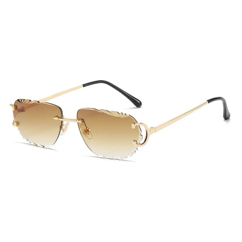 Retro Sunglasses For Men And Women High-End Frameless Fashion UV400 Irregular Cut Lenses Women Sun Glasses