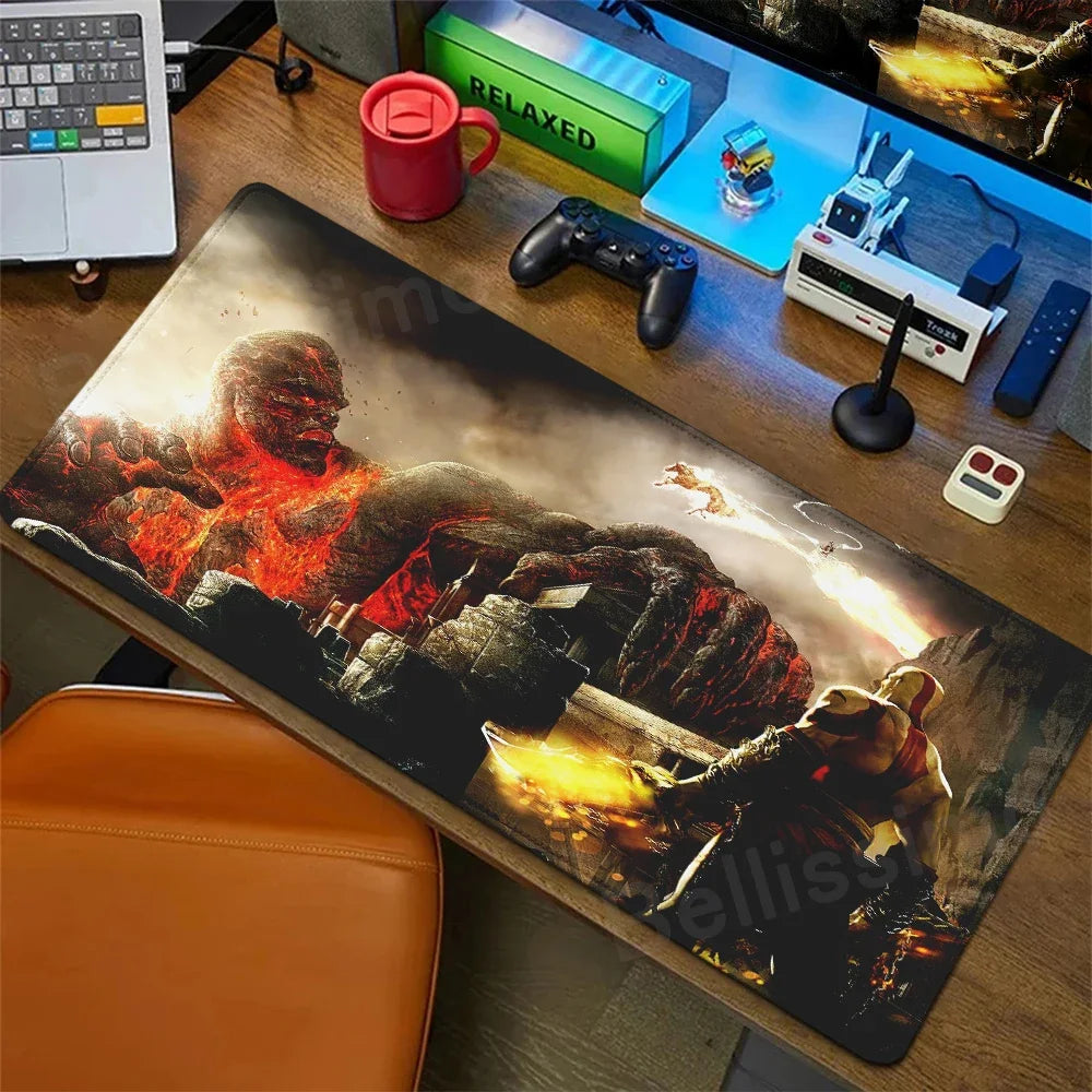 XXL egérpad God of War íróasztali szőnyeg játékos kiegészítők billentyűzet számítógépes egérpad játékosok számára nagy méretű PC-szekrény irodai asztal szőnyeg