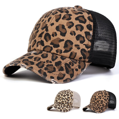 Șepci de baseball unisex cu imprimeu leopard, broderie cu găuri, pentru primăvară și toamnă, pentru activități în aer liber, reglabile, casual, cu protecție solară, șepci sportive