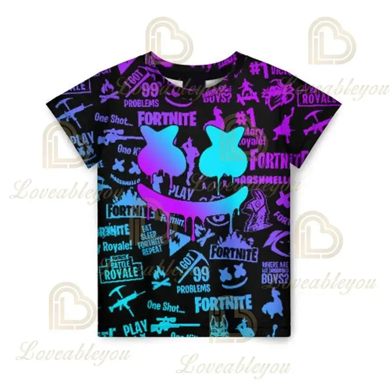 T-shirt 3D Battle Royale Fortnite — T-shirts para Homem e Mulher, Rapazes e Raparigas, Tops Cartoon Victory, Roupa Teen, Crianças, Herói de Jogo, T-shirts e Tops
