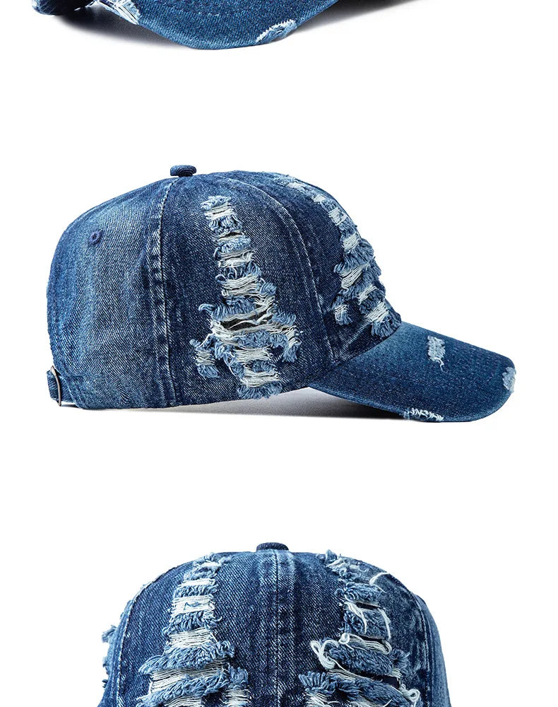 Gorra de béisbol de denim lavado para mujer y hombre, con visera, transpirable, para primavera y verano, gorra vintage con cierre a presión para mujer
