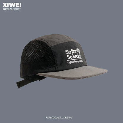 Sommerliche, farblich abgestimmte, bestickte, schnell trocknende Mütze für Damen und Herren – Outdoor-Sport, atmungsaktives Mesh, Sonnenschutz, Baseballkappe mit fünf Segmenten
