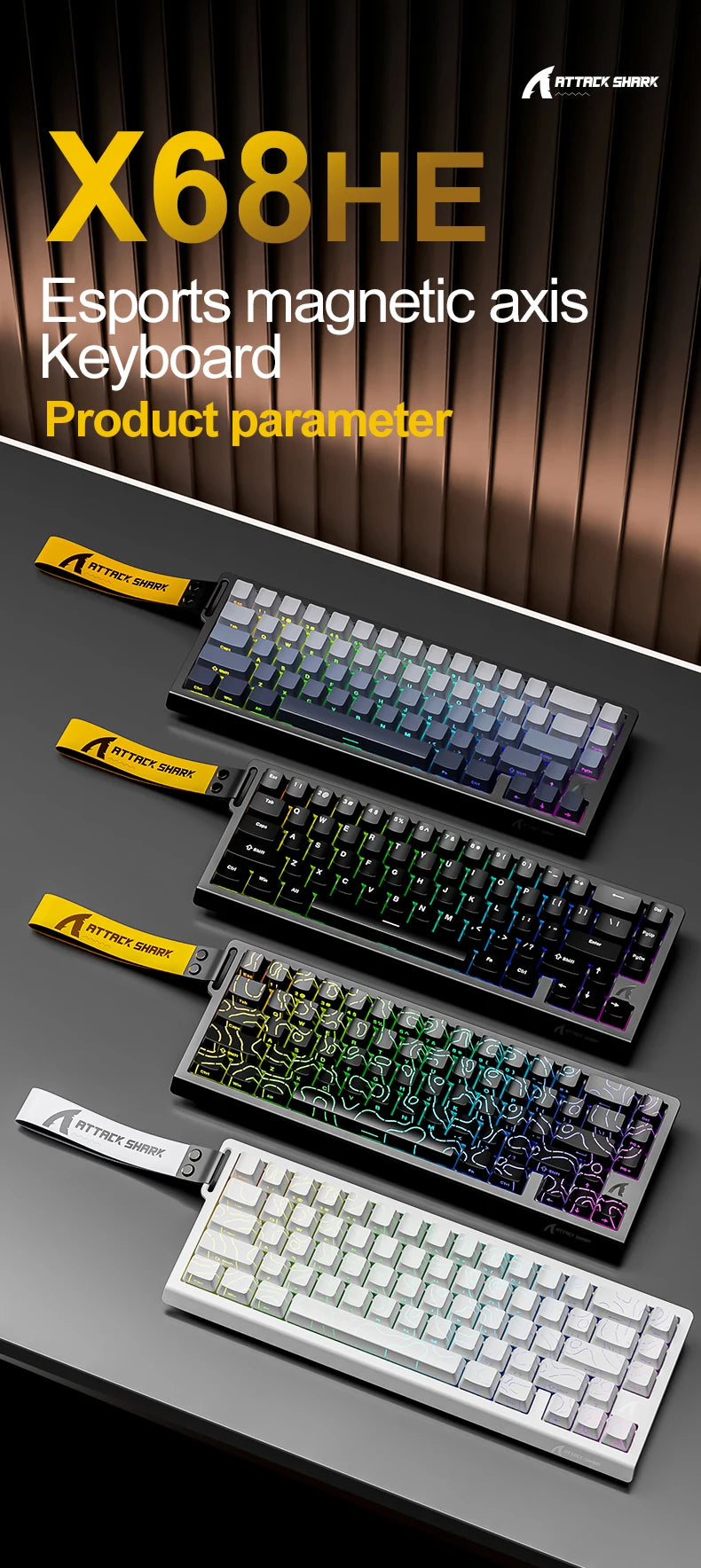 Magnetic Switch Keyboard ATTACK SHARK X68HE X68PRO HE and FREEWOLF F68 Wired F68Pro Wireless for Pro Gaming 0.01mm Rapid Trigg
