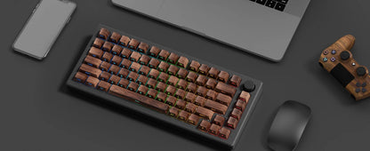 Grano de madera, tecla translúcida de cerezo con grabado lateral en PBT, 126 teclas, personalizada para teclado mecánico 60/84/98/108