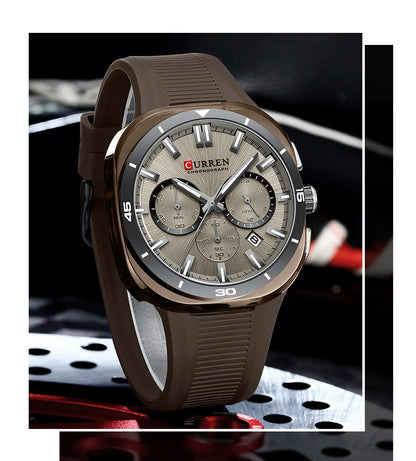 Reloj para hombre CURREN: nuevo modelo de lujo con mecanismo de cuarzo, correa de silicona, estilo deportivo, multifunción, resistente al agua, luminiscente, con indicador de fecha y cronómetro.