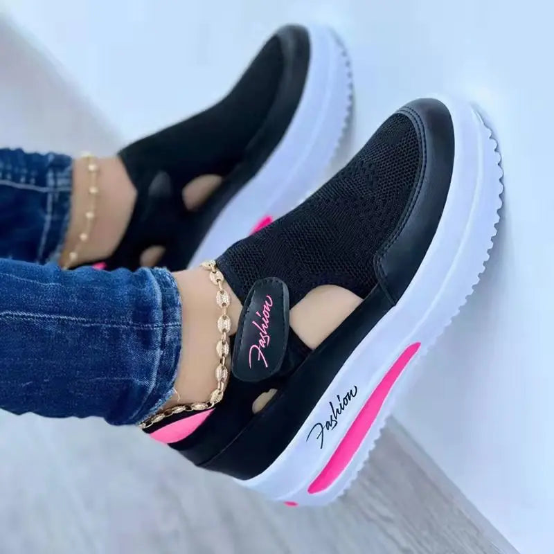Large Casual Single Shoes for Women 2025 New Summer Flat Bottomed Breathable Casual Mesh Fashionable Thick Soled Sports Shoes