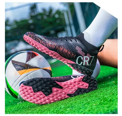 Kinder-Fußballschuhe mit Zehenschutz gegen Stöße, Schnürverschluss, kurzen rutschfesten Stollen, strapazierfähig und atmungsaktiv, für Outdoor-Spiele auf Rasen