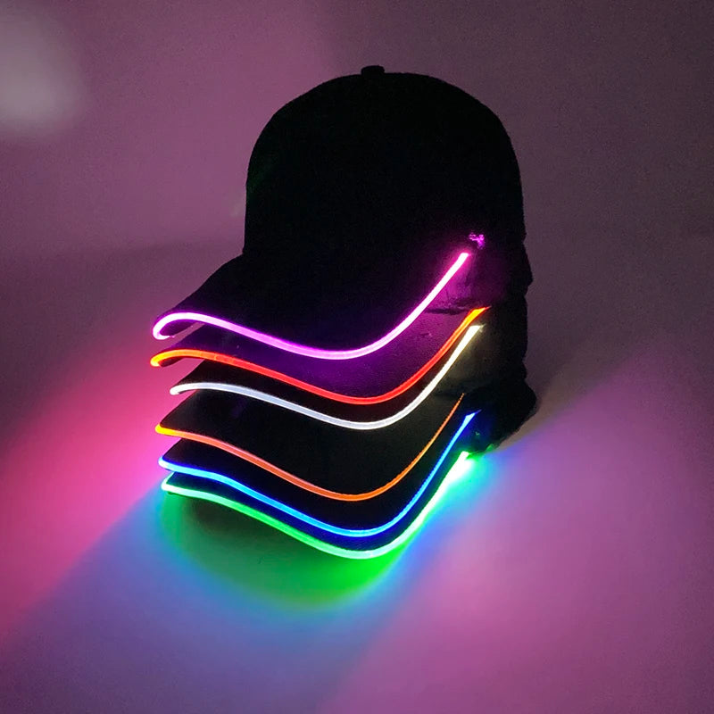 Madinga šviečianti beisbolo kepuraitė su LED apšvietimu, hiphopo stiliaus kepurė barui ir klubui, fluorescencinė kepurė vyrams ir moterims, DJ šokių reikmenys ir kostiumo aksesuaras