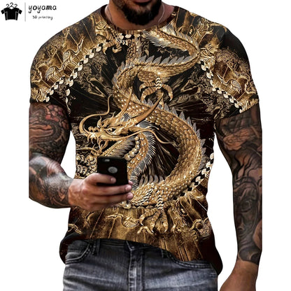 Herren-T-Shirt mit Drachenmuster, kurzärmeliges Fashion-Streetwear-Shirt, Rundhals-Top mit trendigem 3D-Tierprint, locker und vielseitig, Herrenbekleidung