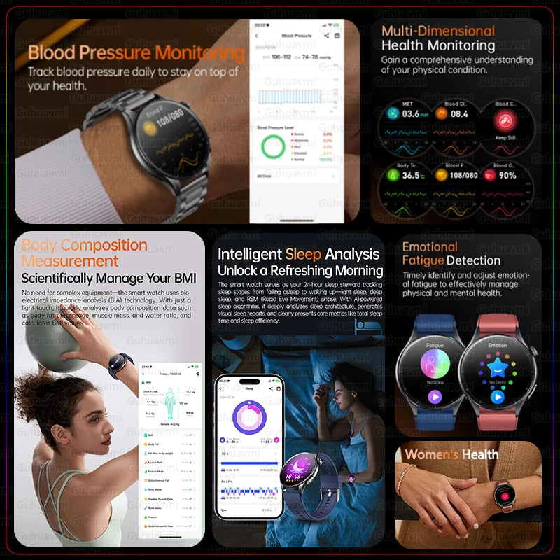 2025 Health Smartwatch for Xiaomi & Huawei ECG + PPG, Blood Pressure, SpO2, Body Analysis, Bluetooth Calling & NFC