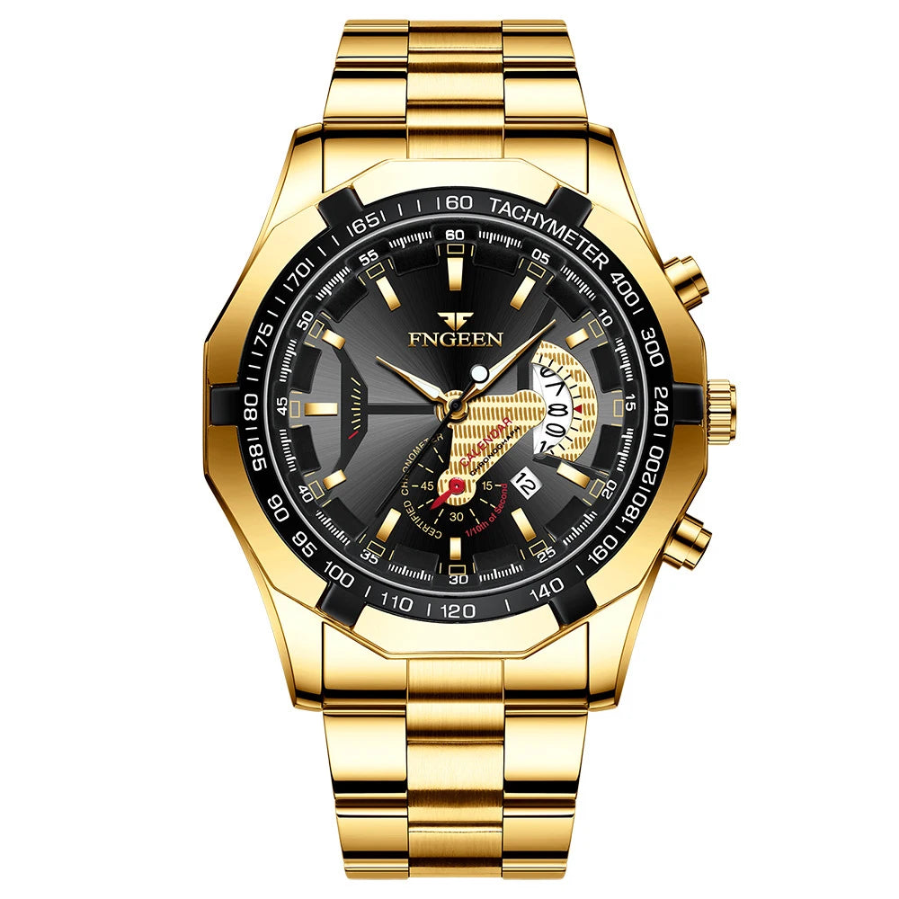Orologio da polso al quarzo di lusso BINBOND da uomo, luminescente, impermeabile, con datario automatico, in acciaio inossidabile