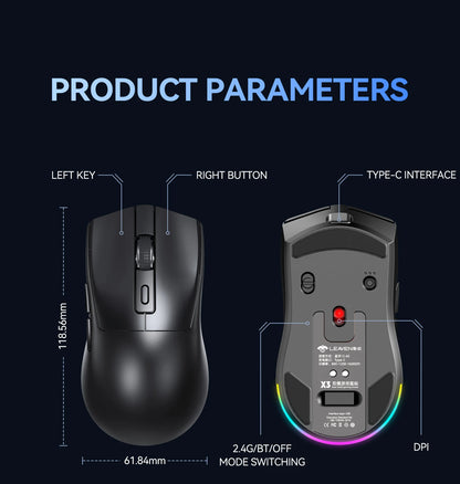 X3 Wireless Bluetooth Mouse 2.4G Dual-Mode Connection, DPI Adjustable,Lightweight Gaming Mouse,RGB Light,300mAh Battery Capacity