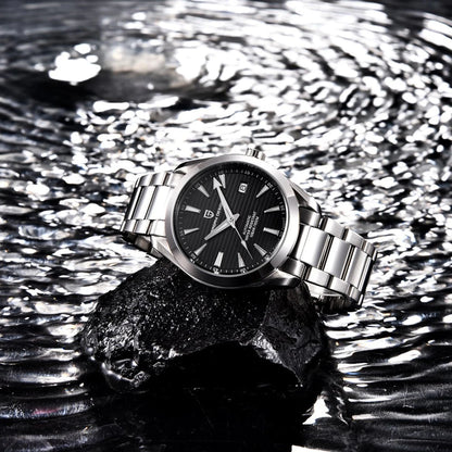 Luxe herenhorloge van PAGANI DESIGN – Mechanisch automatisch model (kaliber 8215), van roestvrij staal, waterdicht, met datumweergave en lichtgevende wijzers