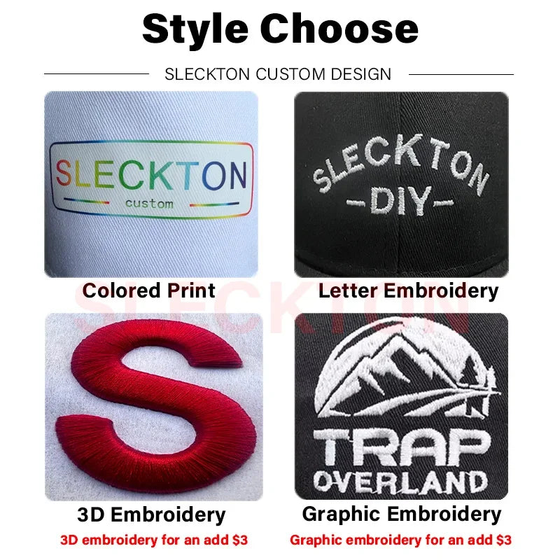 SLECKTON Custom Logo Hats High-quality Hiphop Snapback Caps Letter Embroidery Brand Design Trucker Cap Wholesale Hat Adult