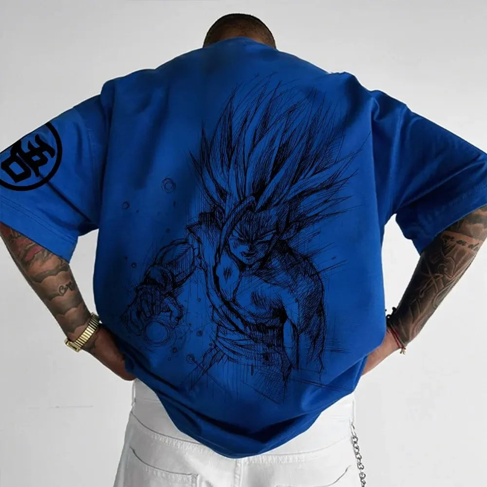 Dragon Ball Anime-T-Shirt für Herren, Sommer, neu, doppelseitiger Print, locker geschnitten, lässig, Harajuku-Trend, Kurzarm-Oberteil im Eltern-Kind-Stil