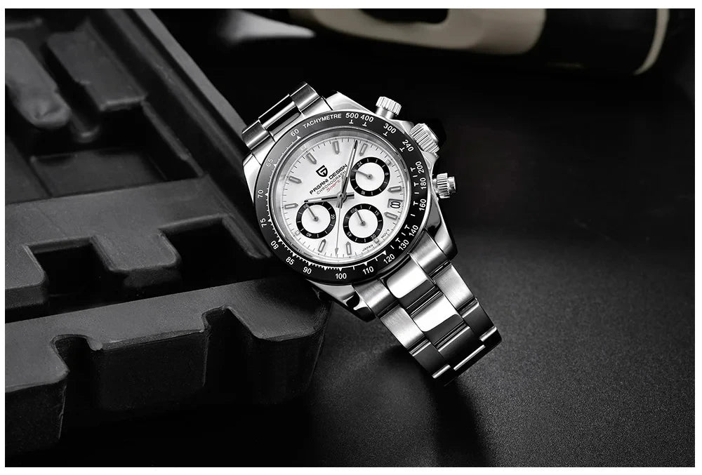 PAGANI DESIGN men’s chronograph watch – Luxury quartz wristwatch, luminous and water-resistant.