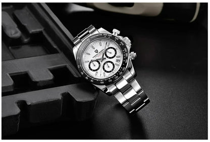 PAGANI DESIGN men’s chronograph watch – Luxury quartz wristwatch, luminous and water-resistant.