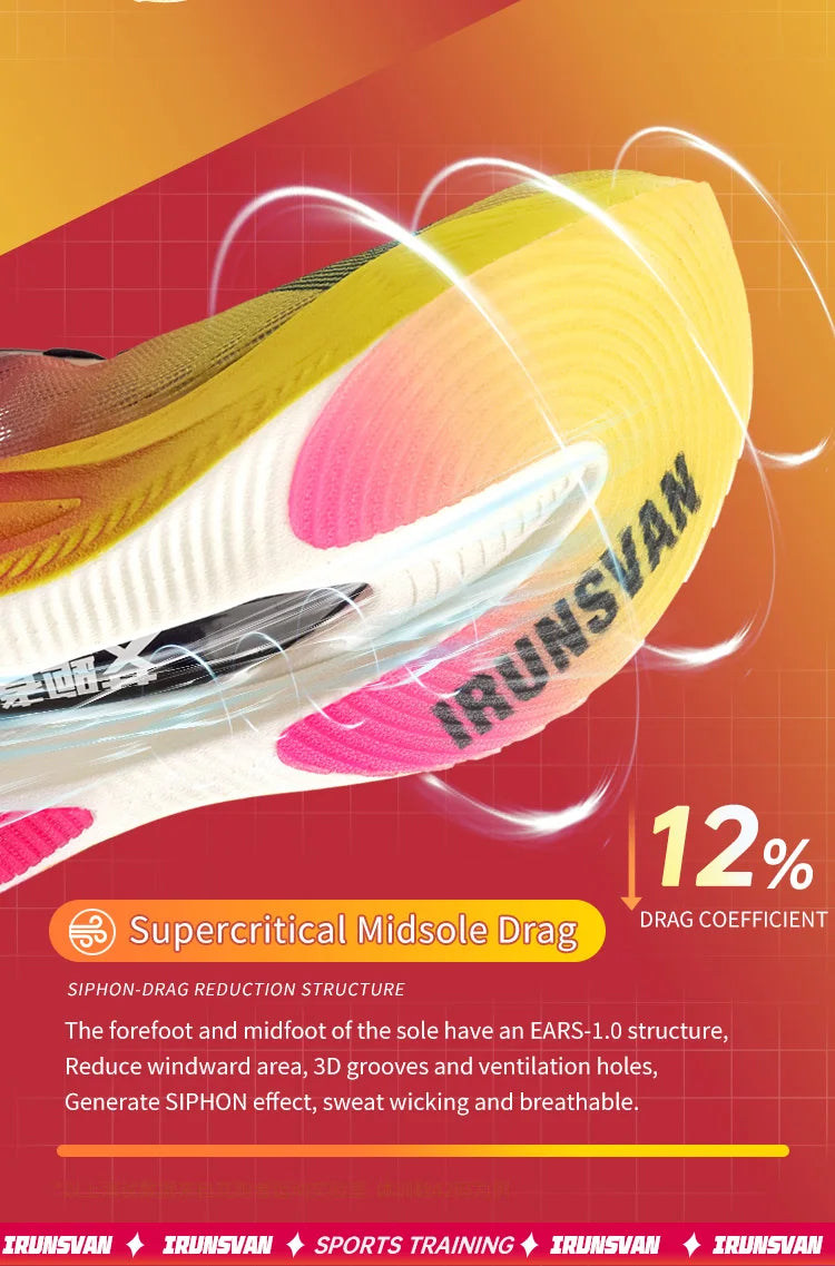 IRUNSVAN Zapatillas profesionales de maratón para hombre con placa de carbono de nailon, zapatillas deportivas de carretera ligeras para mujer, trainers deportivos