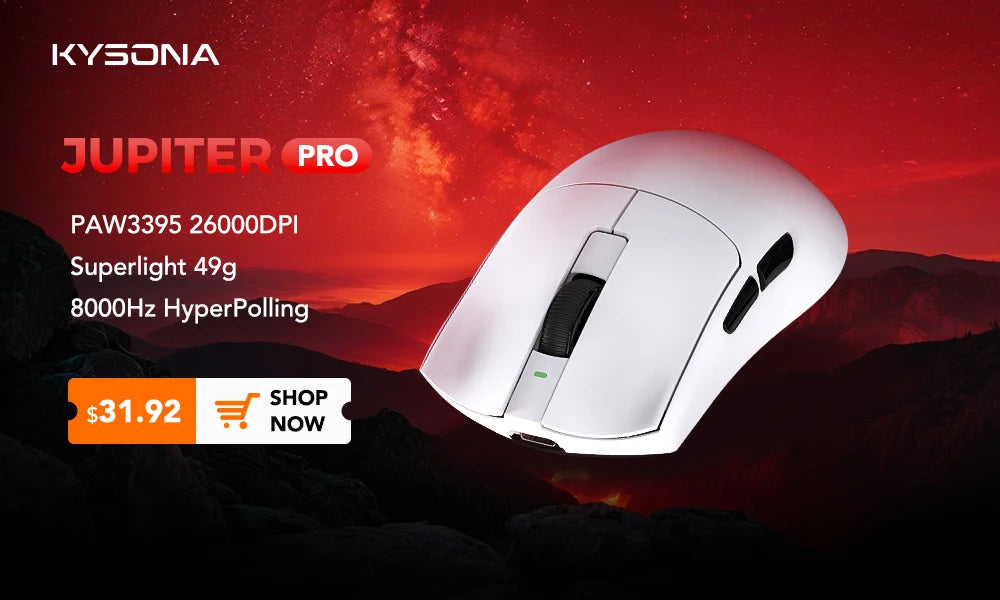 KYSONA Jupiter Series Gaming Mouse Wired Wireless Mice 8Khz PAW3950 Sensor Bluetooth 46g Rechargeable Web Driver For PC Laptop