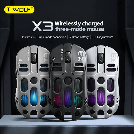 2026 Hollow-out Design Lightweight Computer Game Accessories 3-Mode Bluetooth Wireless Mouse Laptop Rechargeable RGB Backlight