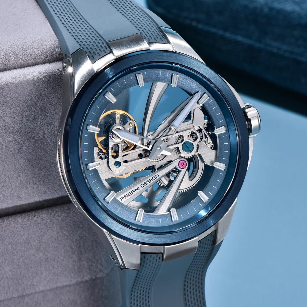 Herrenuhr PAGANI DESIGN – Mechanisches Automatik-Luxusmodell, durchbrochenes Zifferblatt, Saphirglas mit Antireflexbeschichtung, wasserdicht, leuchtende Zeiger – Geschenkidee für Herren