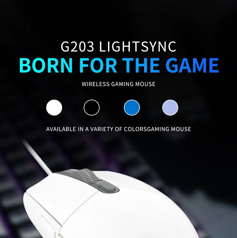 Przewodowa mysz gamingowa Logitech G203, klasy e-sportowej, 6 programowalnych przycisków i wielokolorowe podświetlenie do gier rywalizacyjnych