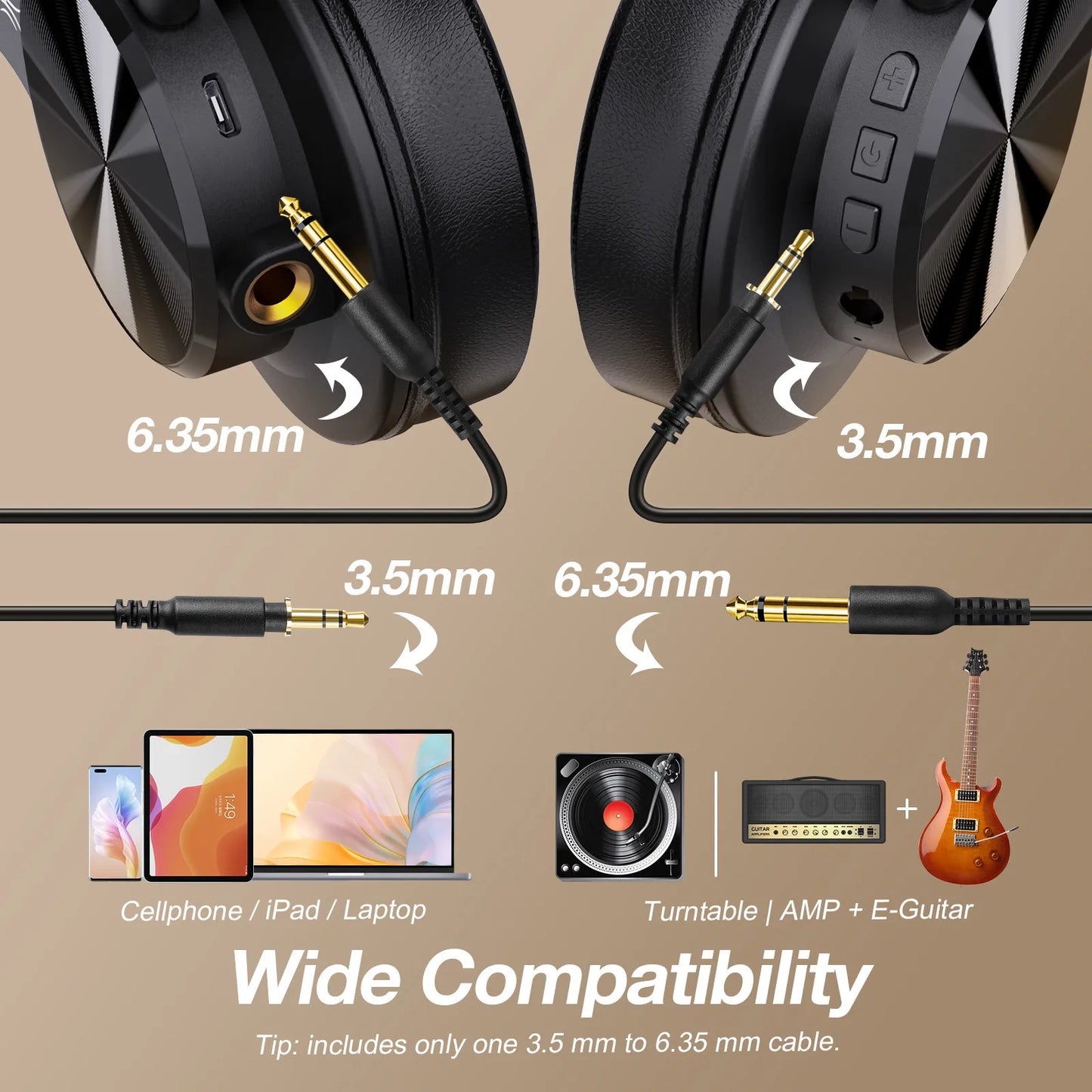 Oneodio Fusion A70 Wired + Wireless Bluetooth 5.2 Headphones For Phone With Mic Over Ear Studio DJ Headphone Recording Headset