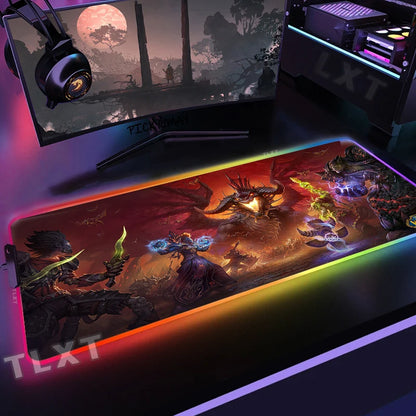 World Of Warcraft RGB Mousepad Large Gaming Mousepads Luminous Mouse Pad WOW Big Desk Pad LED Mouse Mat Backlit Keyboard Mats