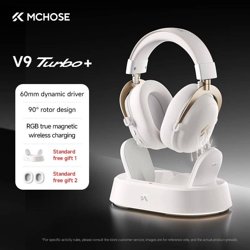 Cuffie gaming wireless MCHOSE V9 Turbo 7.1 Surround Sound RGB Esports con driver da 60mm, microfono con cancellazione del rumore e base di ricarica