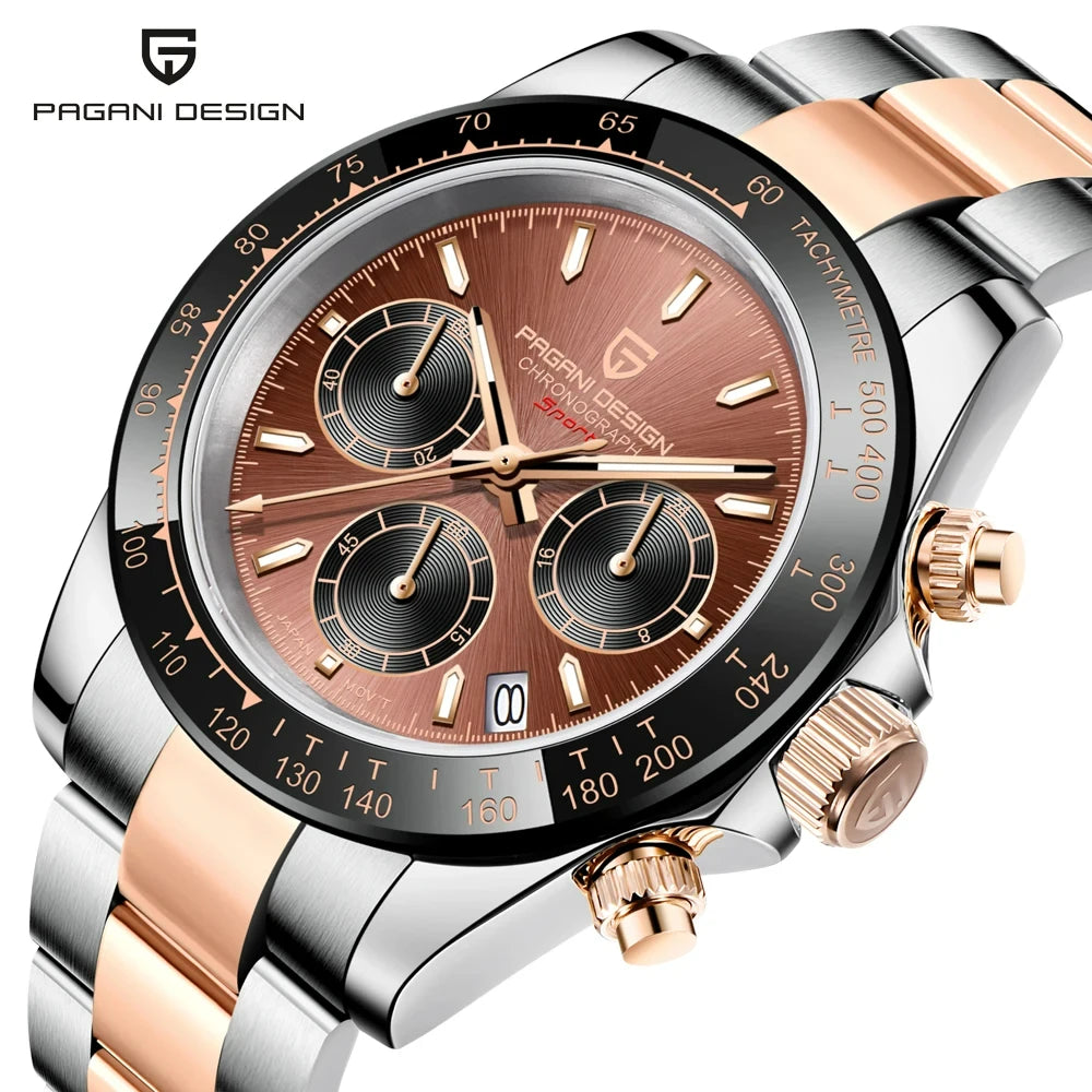 PAGANI DESIGN men’s chronograph watch – Luxury quartz wristwatch, luminous and water-resistant.