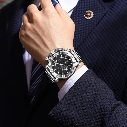 Montre homme de luxe POEDAGAR, lumineuse, étanche, chronographe, date, acier inoxydable, quartz, Reloj