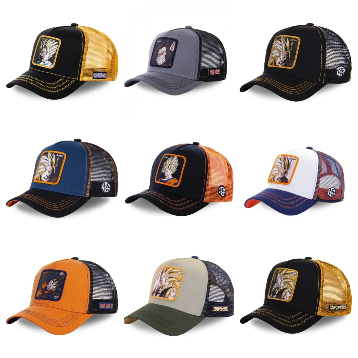 Dragon Ball Son Goku muška hip-hop kapa s letećim vrhom, ljetna kapa s izbočenim vrhom, muška kapa s vezom, kapa s mrežastim podstavom, podesiva trucker kapa, sunčana vizira