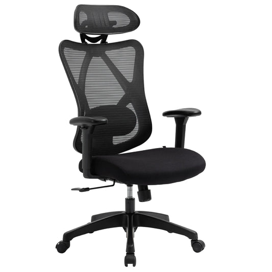 Vinsetto Swivel Office Chair with Armrest 2D Height Adjustable Chair Headrest Lumbar Support 67x64x127cm Black