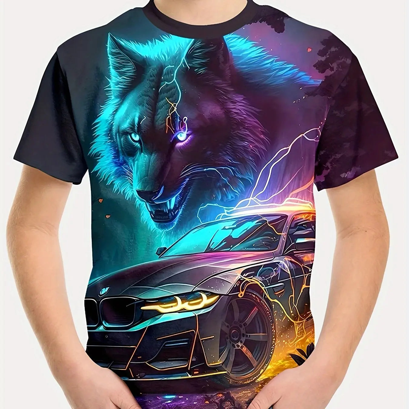 Children's Clothing Boys Tshirt Short Sleeve Cool 3D Wolf Print Kids Summer Clothes Stylish Streetwear Round Neck Girl Clothes﻿
