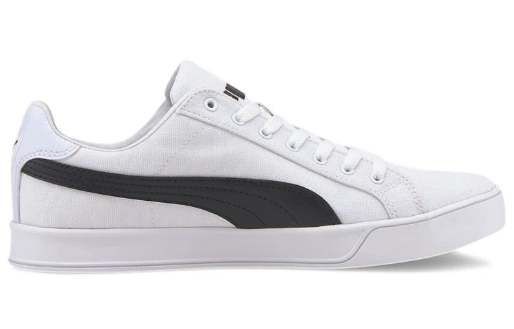Baskets Puma Smash Vulc en toile, blanches et noires, 374754-01