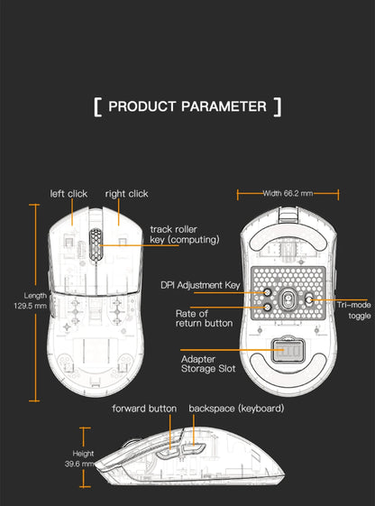 Геймърска мишка Darmoshark M3Pro 2.4G BT безжична Tri-Mode, сензор PAW3395, N52840, 26000DPI, за голяма ръка, макро драйвер, мишка за игри