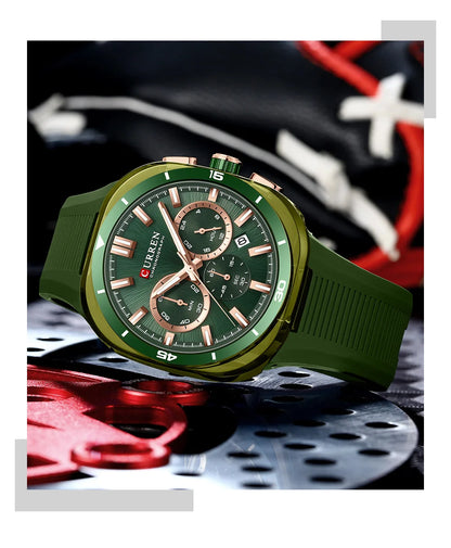 Reloj para hombre CURREN: nuevo modelo de lujo con mecanismo de cuarzo, correa de silicona, estilo deportivo, multifunción, resistente al agua, luminiscente, con indicador de fecha y cronómetro.
