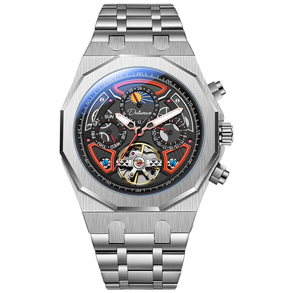 Top Brand Sport Watches with Tourbillon Stainless Steel Rubber Strap Multifunction Dial Automatic Watches Reloj Hombre New