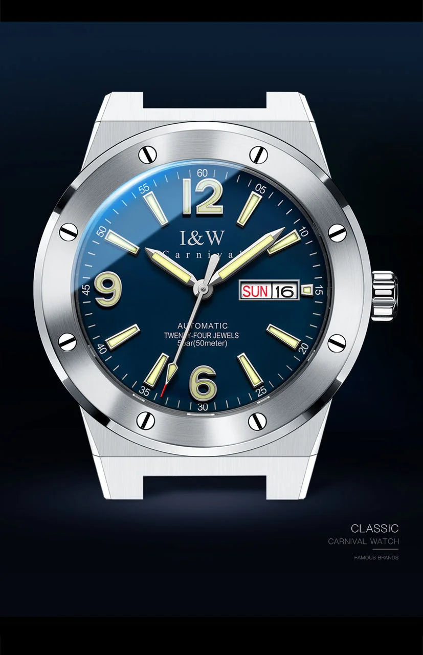 Carnival mechanical men’s watch (IW premium series) – Luxury, sapphire crystal, water-resistant to 50 m, imported automatic movement