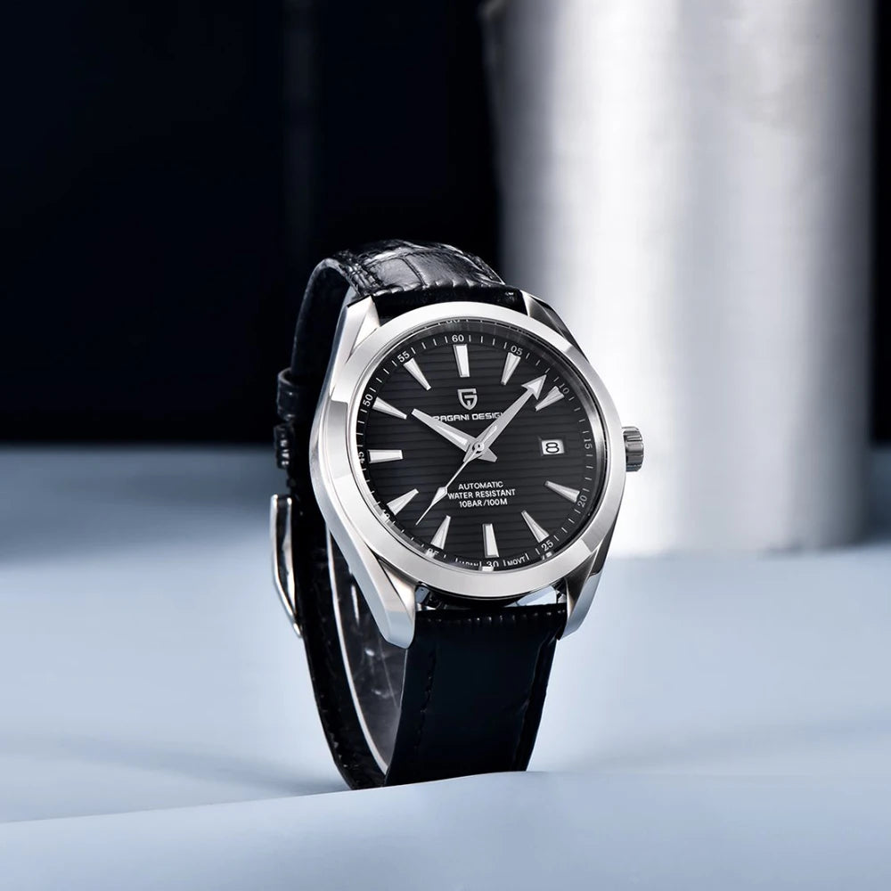 Luxe herenhorloge van PAGANI DESIGN – Mechanisch automatisch model (kaliber 8215), van roestvrij staal, waterdicht, met datumweergave en lichtgevende wijzers